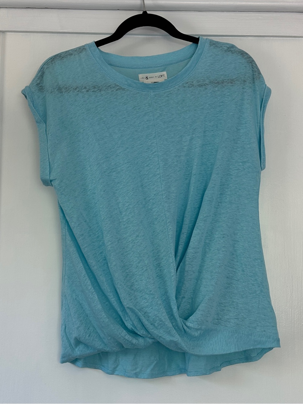 Lou & grey Loft Light Aqua Twist-Hem Short Sleeve linen Tee - bin 2